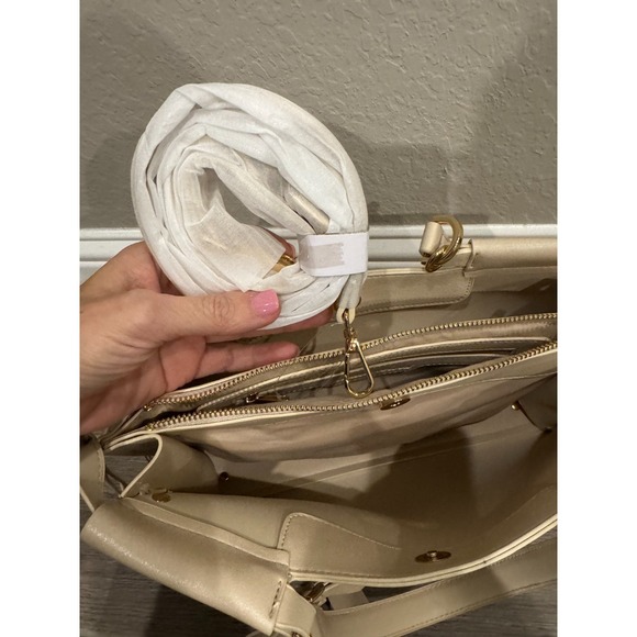 Mellow World Satchel PETA-Approved Vegan Faux Leather Bow Beige BNWT - Picture 5 of 6